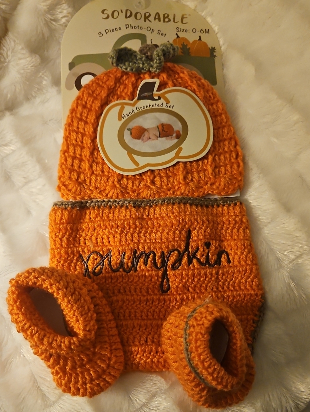 So'Dorable Orange Crochet Pumpkin Baby Hat & Diaper Cover Set